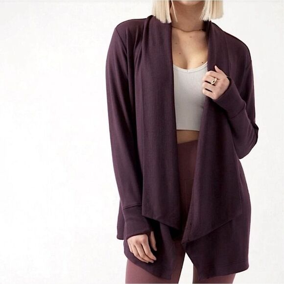 Athleta cozy soft pranayama wrap purple heather cardigan size small - Picture 1 of 9